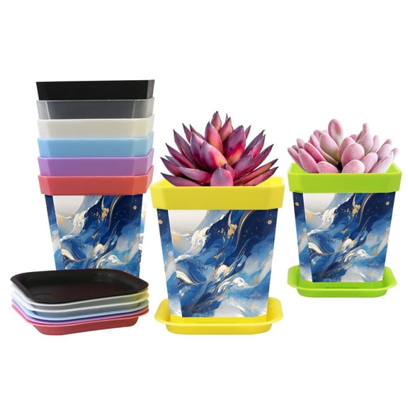 HemaKayy Decorative Planter Pot Set - Perfect for Small Plants - Colorful Design With Drainage Hole - Ideal for Home and Garden Decor - Set of 8 - Unique Marble Texture