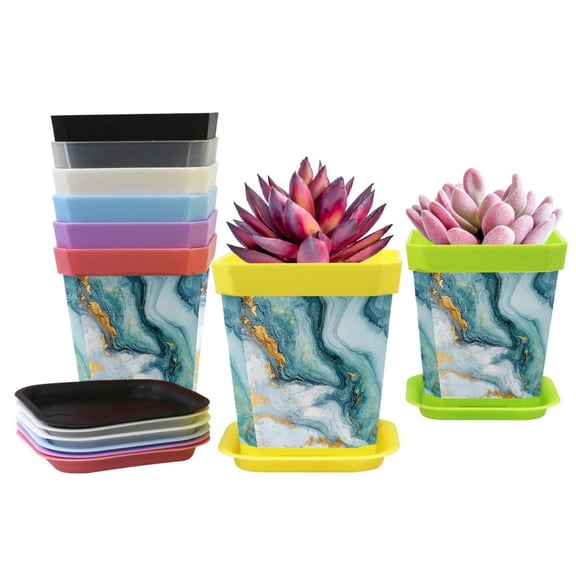 HemaKayy Decorative Planter Pot Set - Perfect for Small Plants - Colorful Design With Drainage Hole - Ideal for Home and Garden Decor - Set of 8 - Unique Marble Texture