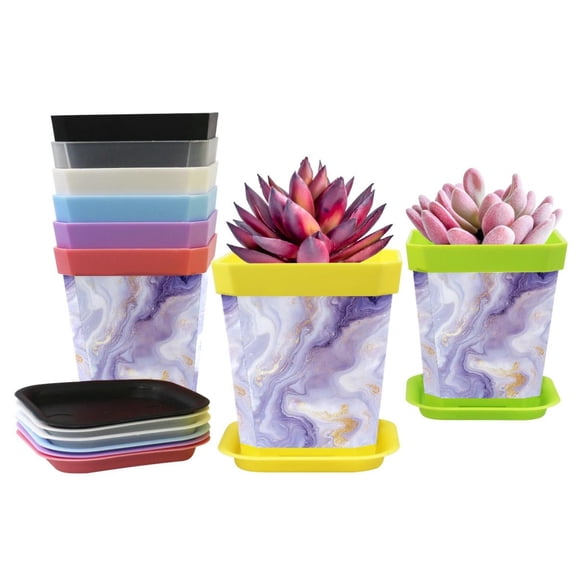 HemaKayy Decorative Planter Pot Set - Perfect for Small Plants - Colorful Design With Drainage Hole - Ideal for Home and Garden Decor - Set of 8 - Unique Marble Texture