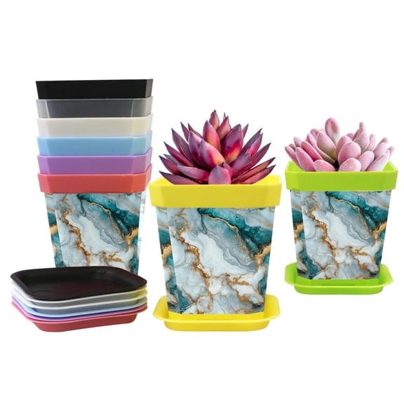 HemaKayy Decorative Planter Pot Set - Perfect for Small Plants - Colorful Design With Drainage Hole - Ideal for Home and Garden Decor - Set of 8 - Unique Marble Texture