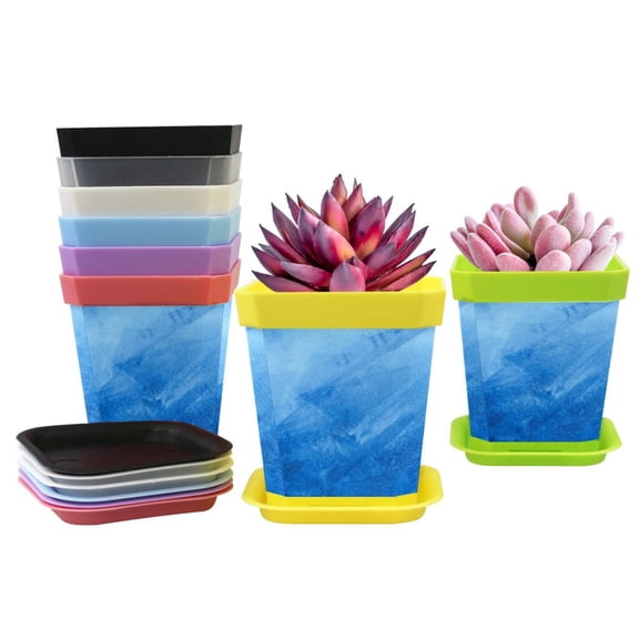 HemaKayy Decorative Planter Pot Set - Perfect for Small Plants - Colorful Design With Drainage Hole - Ideal for Home and Garden Decor - Set of 8 - Unique Marble Texture