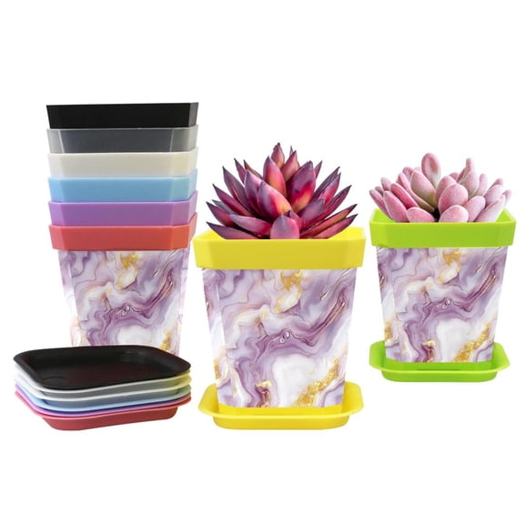 HemaKayy Decorative Planter Pot Set - Perfect for Small Plants - Colorful Design With Drainage Hole - Ideal for Home and Garden Decor - Set of 8 - Unique Marble Texture
