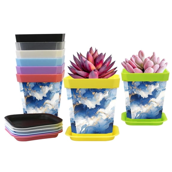 HemaKayy Decorative Planter Pot Set - Perfect for Small Plants - Colorful Design With Drainage Hole - Ideal for Home and Garden Decor - Set of 8 - Unique Marble Texture