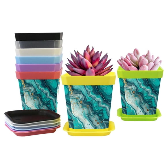 HemaKayy Decorative Planter Pot Set - Perfect for Small Plants - Colorful Design With Drainage Hole - Ideal for Home and Garden Decor - Set of 8 - Unique Marble Texture