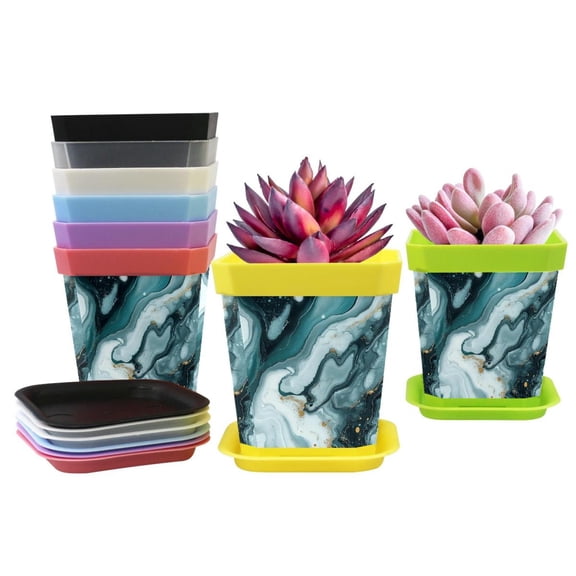 HemaKayy Decorative Planter Pot Set - Perfect for Small Plants - Colorful Design With Drainage Hole - Ideal for Home and Garden Decor - Set of 8 - Unique Marble Texture