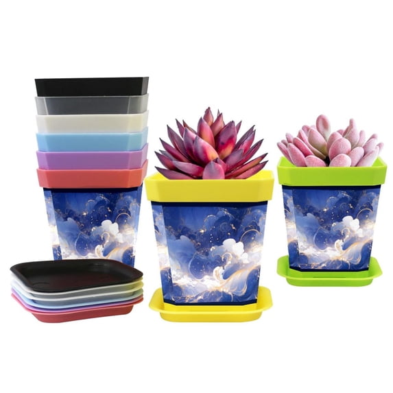 HemaKayy Decorative Planter Pot Set - Perfect for Small Plants - Colorful Design With Drainage Hole - Ideal for Home and Garden Decor - Set of 8 - Unique Marble Texture