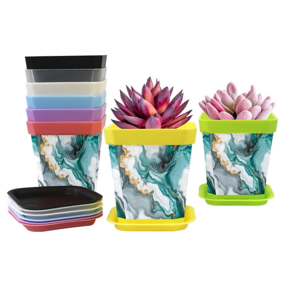 HemaKayy Decorative Planter Pot Set - Perfect for Small Plants - Colorful Design With Drainage Hole - Ideal for Home and Garden Decor - Set of 8 - Unique Marble Texture