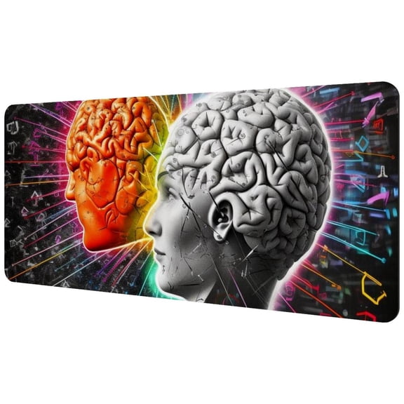 HemaKayy Large Mouse Pad with Non-Slip Rubber Base, Personalized Premium-Textured Custom Computer Mouse Mat Design, Washable Mousepad Mutispandex Cloth, 15.7"x35.2" - Human Brain