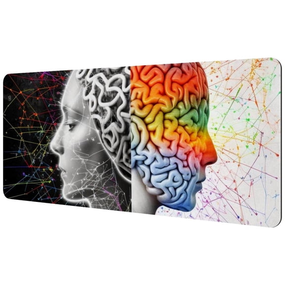 HemaKayy Large Mouse Pad with Non-Slip Rubber Base, Personalized Premium-Textured Custom Computer Mouse Mat Design, Washable Mousepad Mutispandex Cloth, 15.7"x35.2" - Human Brain