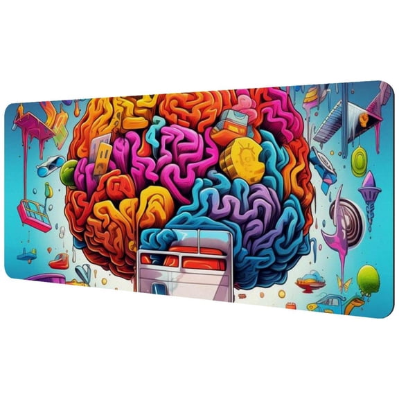 HemaKayy Large Mouse Pad with Non-Slip Rubber Base, Personalized Premium-Textured Custom Computer Mouse Mat Design, Washable Mousepad Mutispandex Cloth, 15.7"x35.2" - Human Brain