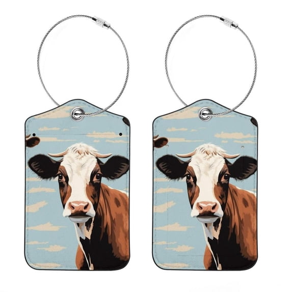 HemaKayy Luggage Tags for Suitcase, 2 Pack Suitcase Tag Leather Privacy Cover, ID Label, Double Side Design with Stainless Steel Loop for Women Men Travel Bags - Black White Cow Farm Animal