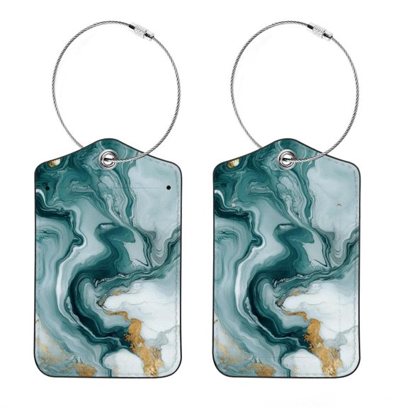HemaKayy Luggage Tags for Suitcase, 2 Pack Suitcase Tag Leather Privacy Cover, ID Label, Double Side Design with Stainless Steel Loop for Women Men Travel Bags - Marble Texture