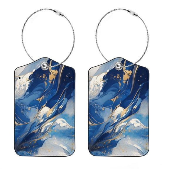 HemaKayy Luggage Tags for Suitcase, 2 Pack Suitcase Tag Leather Privacy Cover, ID Label, Double Side Design with Stainless Steel Loop for Women Men Travel Bags - Marble Texture