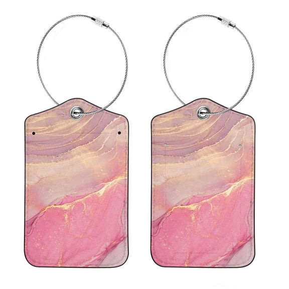 HemaKayy Luggage Tags for Suitcase, 2 Pack Suitcase Tag Leather Privacy Cover, ID Label, Double Side Design with Stainless Steel Loop for Women Men Travel Bags - Marble Texture