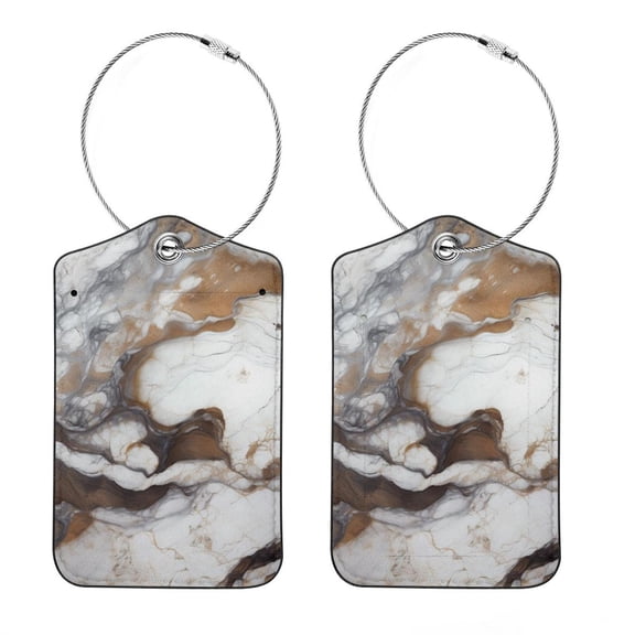 HemaKayy Luggage Tags for Suitcase, 2 Pack Suitcase Tag Leather Privacy Cover, ID Label, Double Side Design with Stainless Steel Loop for Women Men Travel Bags - Marble Texture