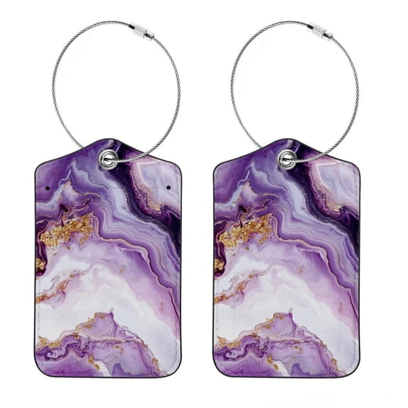 HemaKayy Luggage Tags for Suitcase, 2 Pack Suitcase Tag Leather Privacy Cover, ID Label, Double Side Design with Stainless Steel Loop for Women Men Travel Bags - Marble Texture