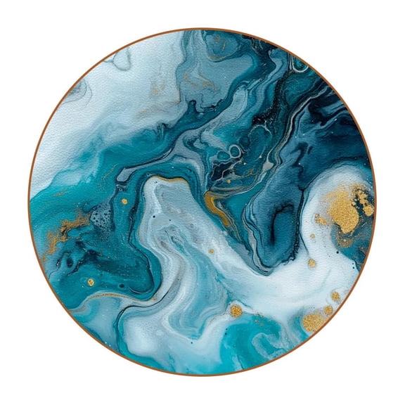 HemaKayy Set of 6 Decorative Coasters for Drinks, Waterproof Leather Drink Coaster with Double Side Non-Slip Surface for Cup Kitchen Home Housewarming Gift, Round 4.3" - Abstract Marble Texture