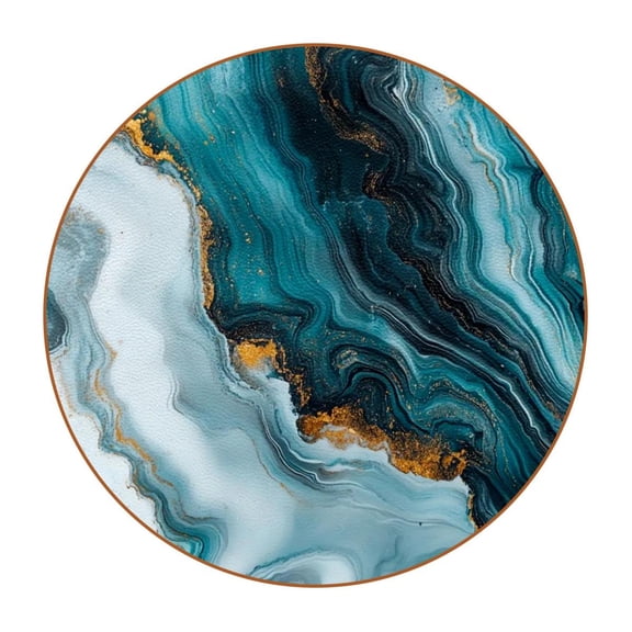HemaKayy Set of 6 Decorative Coasters for Drinks, Waterproof Leather Drink Coaster with Double Side Non-Slip Surface for Cup Kitchen Home Housewarming Gift, Round 4.3" - Abstract Marble Texture