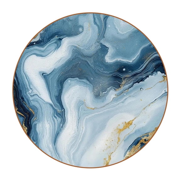HemaKayy Set of 6 Decorative Coasters for Drinks, Waterproof Leather Drink Coaster with Double Side Non-Slip Surface for Cup Kitchen Home Housewarming Gift, Round 4.3" - Abstract Marble Texture