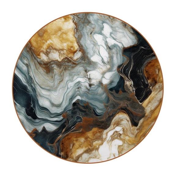 HemaKayy Set of 6 Decorative Coasters for Drinks, Waterproof Leather Drink Coaster with Double Side Non-Slip Surface for Cup Kitchen Home Housewarming Gift, Round 4.3" - Abstract Marble Texture