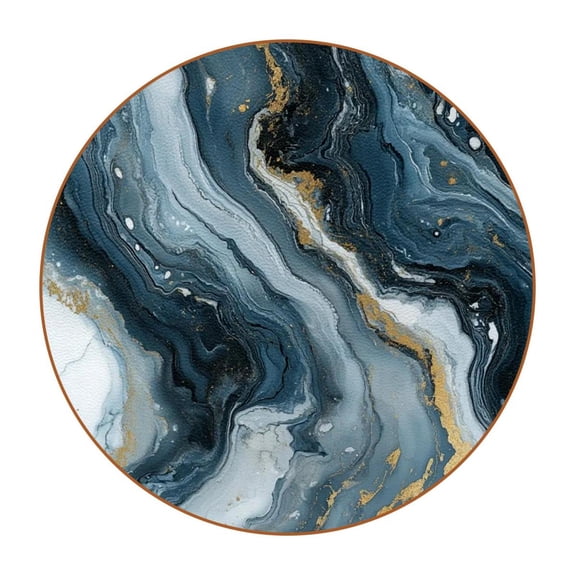 HemaKayy Set of 6 Decorative Coasters for Drinks, Waterproof Leather Drink Coaster with Double Side Non-Slip Surface for Cup Kitchen Home Housewarming Gift, Round 4.3" - Abstract Marble Texture