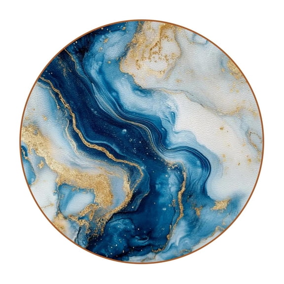 HemaKayy Set of 6 Decorative Coasters for Drinks, Waterproof Leather Drink Coaster with Double Side Non-Slip Surface for Cup Kitchen Home Housewarming Gift, Round 4.3" - Abstract Marble Texture