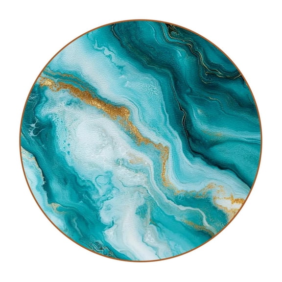 HemaKayy Set of 6 Decorative Coasters for Drinks, Waterproof Leather Drink Coaster with Double Side Non-Slip Surface for Cup Kitchen Home Housewarming Gift, Round 4.3" - Abstract Marble Texture