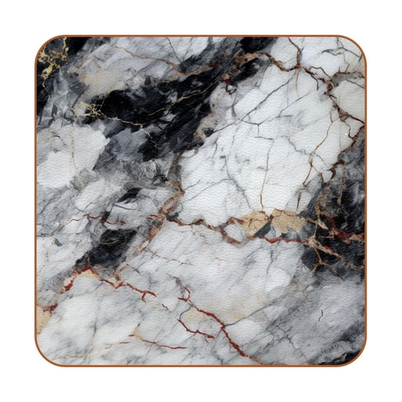 HemaKayy Set of 6 Decorative Coasters for Drinks, Waterproof Leather Drink Coaster with Double Side Non-Slip Surface for Cup Kitchen Home Housewarming Gift, Square 4" - Abstract Marble Texture