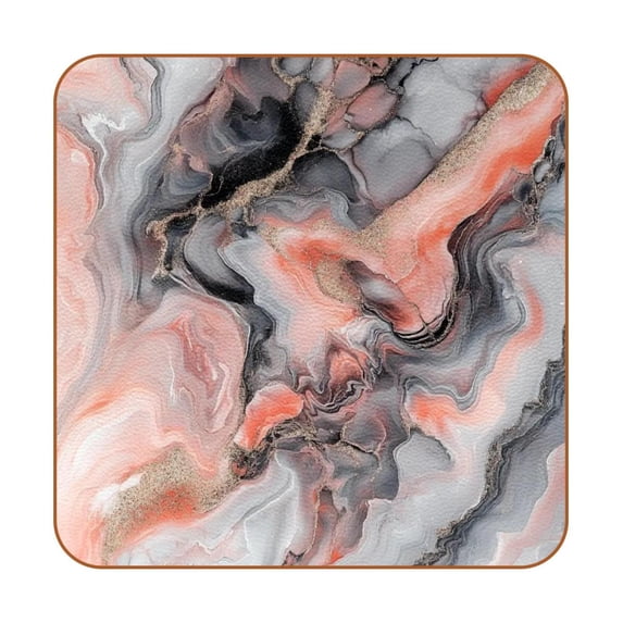 HemaKayy Set of 6 Decorative Coasters for Drinks, Waterproof Leather Drink Coaster with Double Side Non-Slip Surface for Cup Kitchen Home Housewarming Gift, Square 4" - Abstract Marble Texture