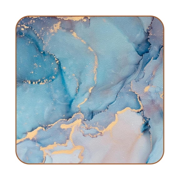 HemaKayy Set of 6 Decorative Coasters for Drinks, Waterproof Leather Drink Coaster with Double Side Non-Slip Surface for Cup Kitchen Home Housewarming Gift, Square 4" - Abstract Marble Texture