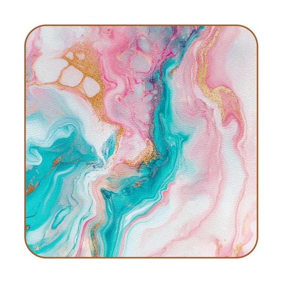 HemaKayy Set of 6 Decorative Coasters for Drinks, Waterproof Leather Drink Coaster with Double Side Non-Slip Surface for Cup Kitchen Home Housewarming Gift, Square 4" - Abstract Marble Texture