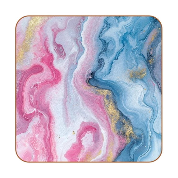 HemaKayy Set of 6 Decorative Coasters for Drinks, Waterproof Leather Drink Coaster with Double Side Non-Slip Surface for Cup Kitchen Home Housewarming Gift, Square 4" - Abstract Marble Texture