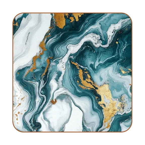 HemaKayy Set of 6 Decorative Coasters for Drinks, Waterproof Leather Drink Coaster with Double Side Non-Slip Surface for Cup Kitchen Home Housewarming Gift, Square 4" - Abstract Marble Texture