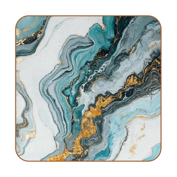 HemaKayy Set of 6 Decorative Coasters for Drinks, Waterproof Leather Drink Coaster with Double Side Non-Slip Surface for Cup Kitchen Home Housewarming Gift, Square 4" - Abstract Marble Texture
