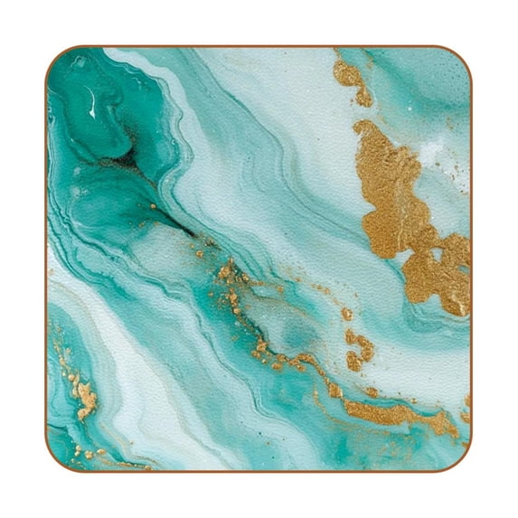 HemaKayy Set of 6 Decorative Coasters for Drinks, Waterproof Leather Drink Coaster with Double Side Non-Slip Surface for Cup Kitchen Home Housewarming Gift, Square 4" - Abstract Marble Texture