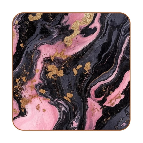 HemaKayy Set of 6 Decorative Coasters for Drinks, Waterproof Leather Drink Coaster with Double Side Non-Slip Surface for Cup Kitchen Home Housewarming Gift, Square 4" - Abstract Marble Texture