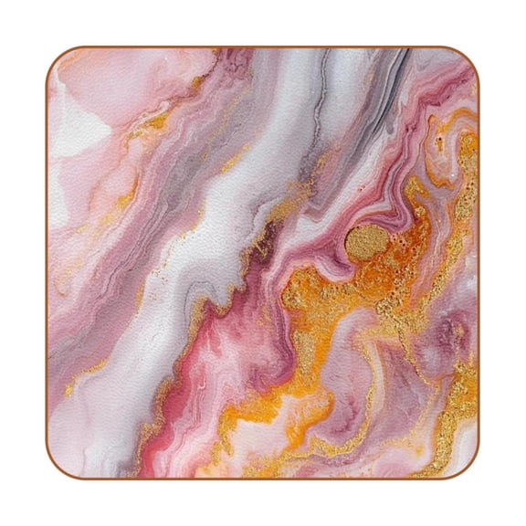 HemaKayy Set of 6 Decorative Coasters for Drinks, Waterproof Leather Drink Coaster with Double Side Non-Slip Surface for Cup Kitchen Home Housewarming Gift, Square 4" - Abstract Marble Texture