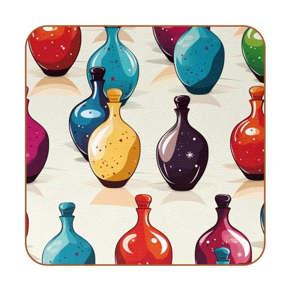 HemaKayy Set of 6 Decorative Coasters for Drinks, Waterproof Leather Drink Coaster with Double Side Non-Slip Surface for Cup Kitchen Home Housewarming Gift, Square 4" - Colorful Bowling Ball