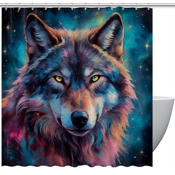 HemaKeyy Multicolor Polyester Shower Curtain with Hooks Colorful Hairy Wolf Warrior