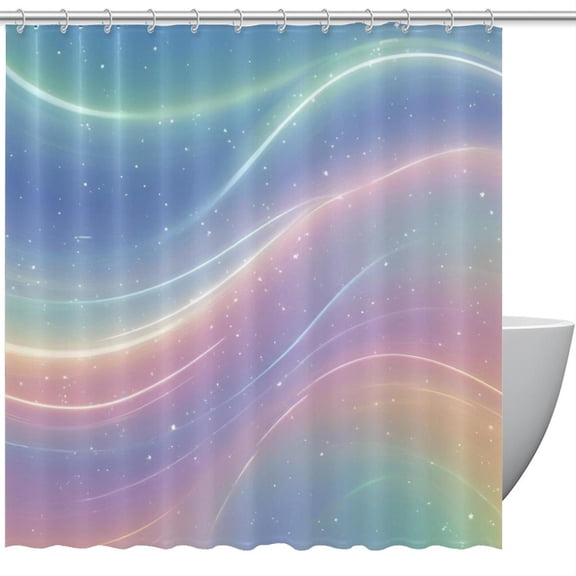 HemaKeyy Multicolor Polyester Shower Curtain with Hooks Fluorescent Line Rainbow