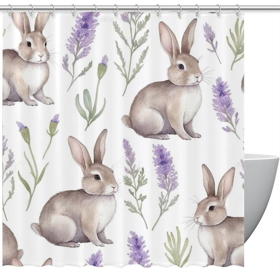 HemaKeyy Multicolor Polyester Shower Curtain with Hooks Lavender Rabbit Brown