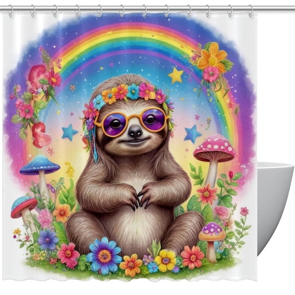 HemaKeyy Multicolor Polyester Shower Curtain with Hooks Rainbow Punk Sloth