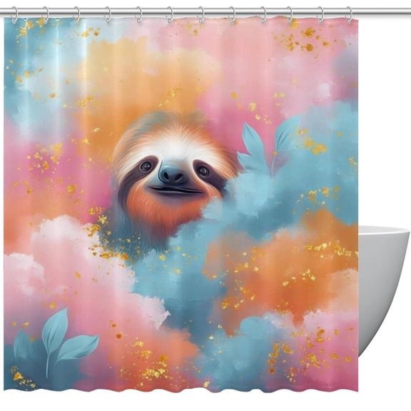 HemaKeyy Multicolor Polyester Shower Curtain with Hooks Sloth Auspicious Cloud