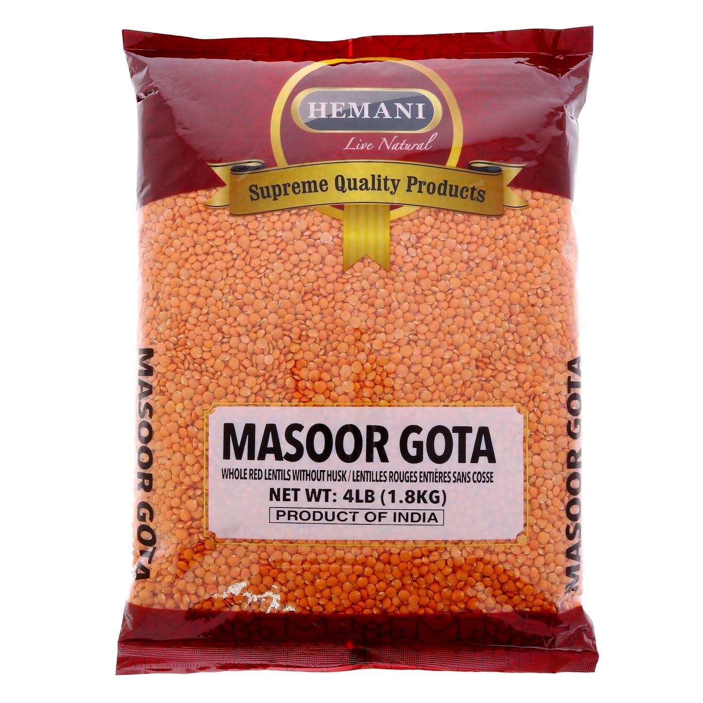 Hemani Masoor Gota 4LB (64 OZ) Whole Red Lentils Without Husk