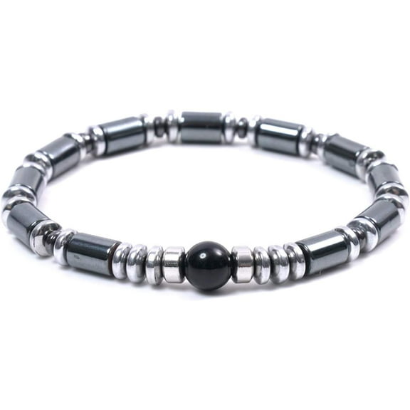 Hematite 486 Healing Stones Beaded Stretch Bracelet 2 size for men. Good Luck Therapy Bracelets. Strong Elastic String