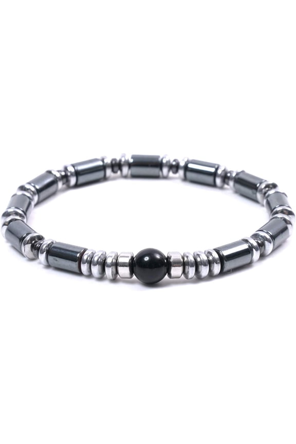Hematite 486 Healing Stones Beaded Stretch Bracelet 2 size for men. Good Luck Therapy Bracelets. Strong Elastic String