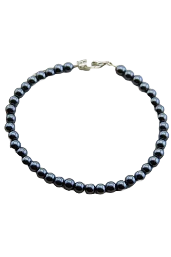 Hematite 4mm Round Shape Smooth Cut Beads 7 inch Silver Plated Clasp Bracelet for men, women, unisex. Link Chain Stacking Bracelet.|LINK_03694