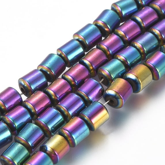 Hematite Beads Strands PVD Vacuum Plating Column Multi-color 4x5mm Hole: 1mm about 85pcs/Strand 15.94 inch(40.5cm)