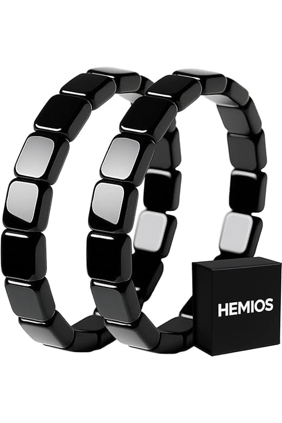 Hematite Bracelet Men, Natural Hematite Stone Beaded Stretch Hematite Bracelet - Reignites Masculine Energy, Boost Confidence & Energy, Inspirational Gift Jewelry 2Pcs