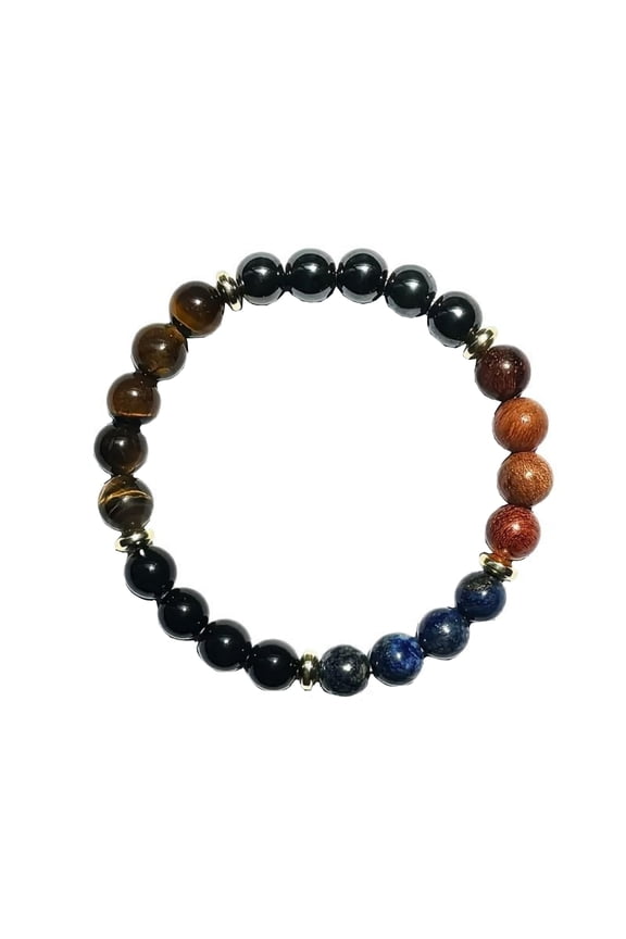 Hematite Bracelet Triple Protection Crystal Bracelet with Tiger Eye and Obsidian Healing Bracelets for Women and Men 03-As Shown